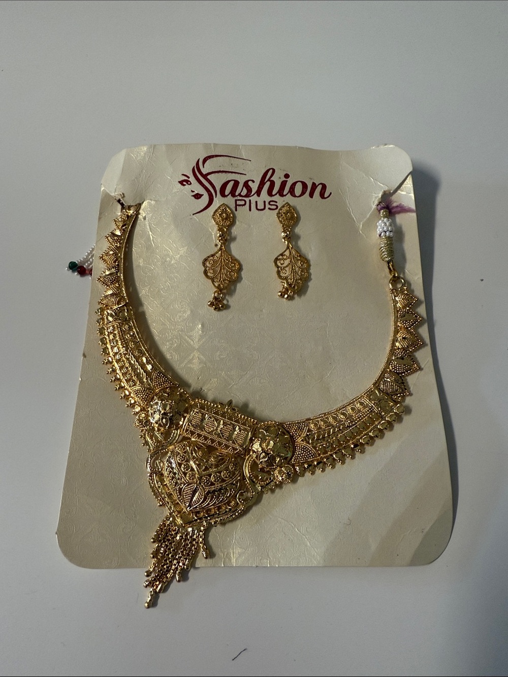 Gold-Tone Traditional Necklace and Earring Set